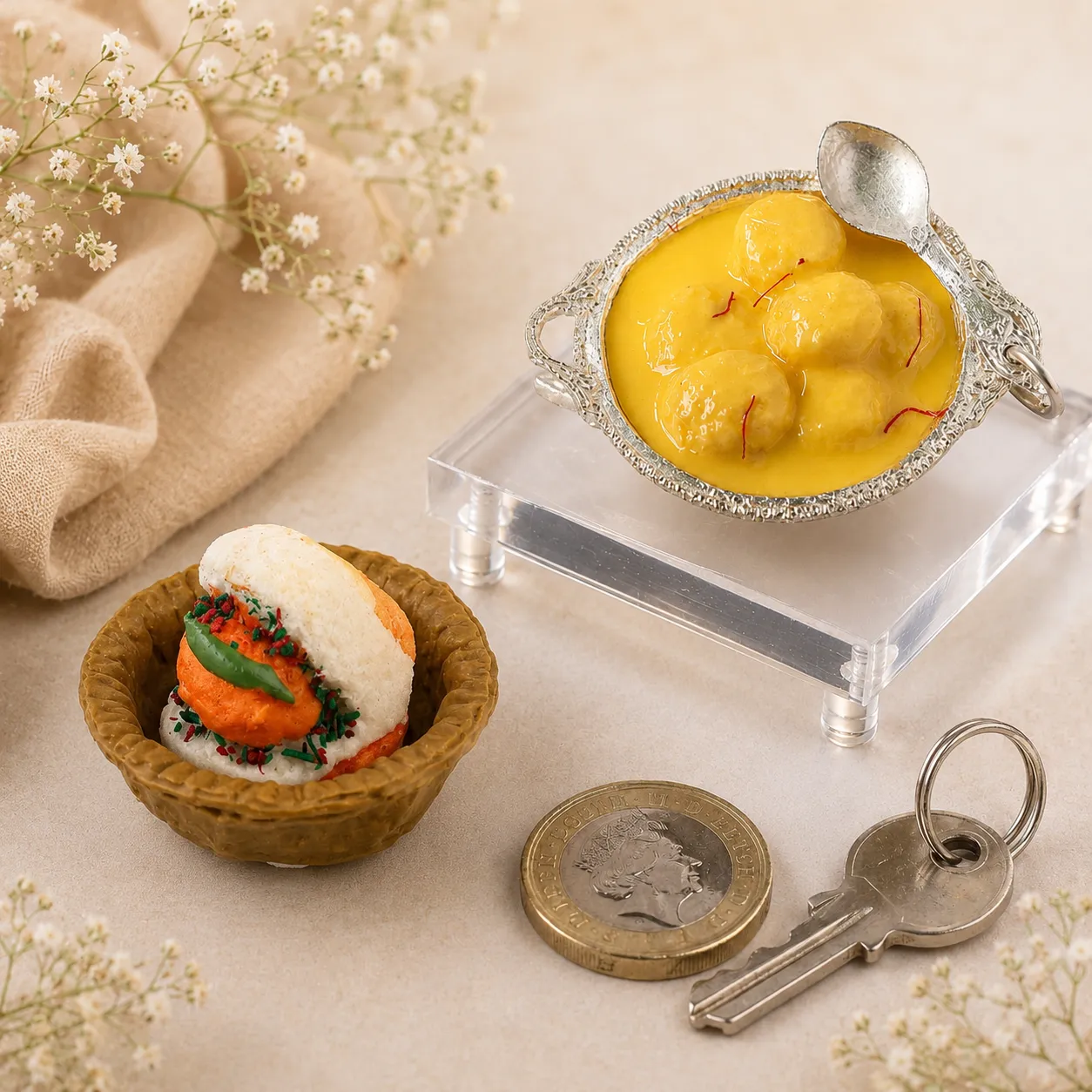 Miniature Vada Pav and Rasmalai Magnet Set