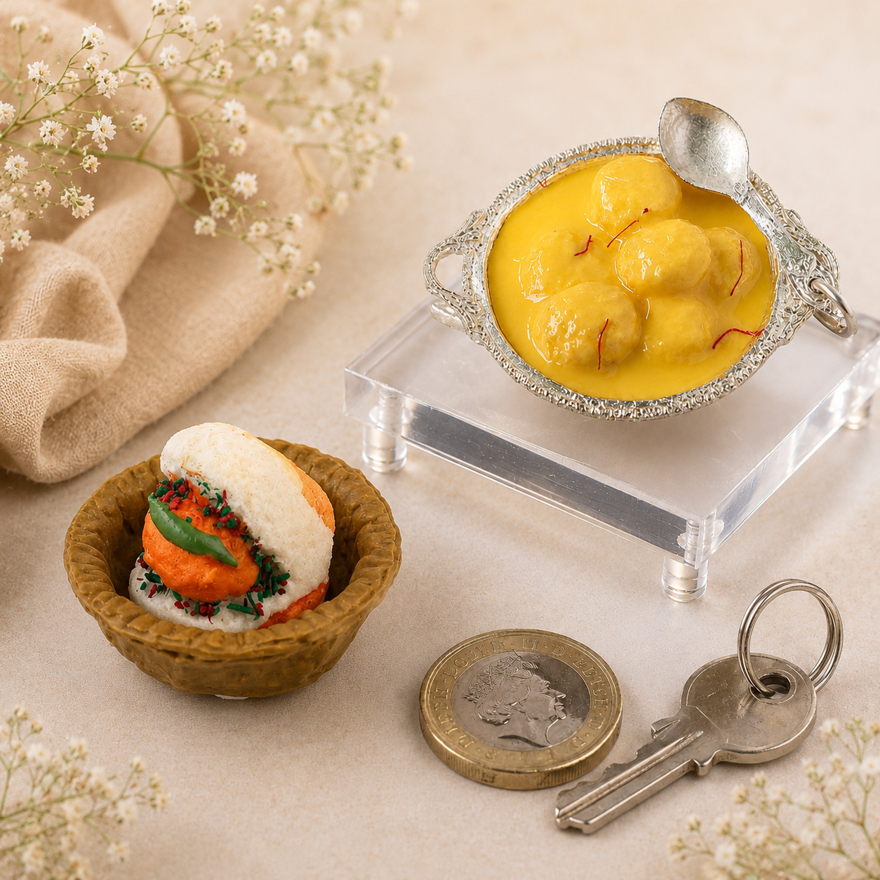 Miniature Vada Pav and Rasmalai Magnet Set