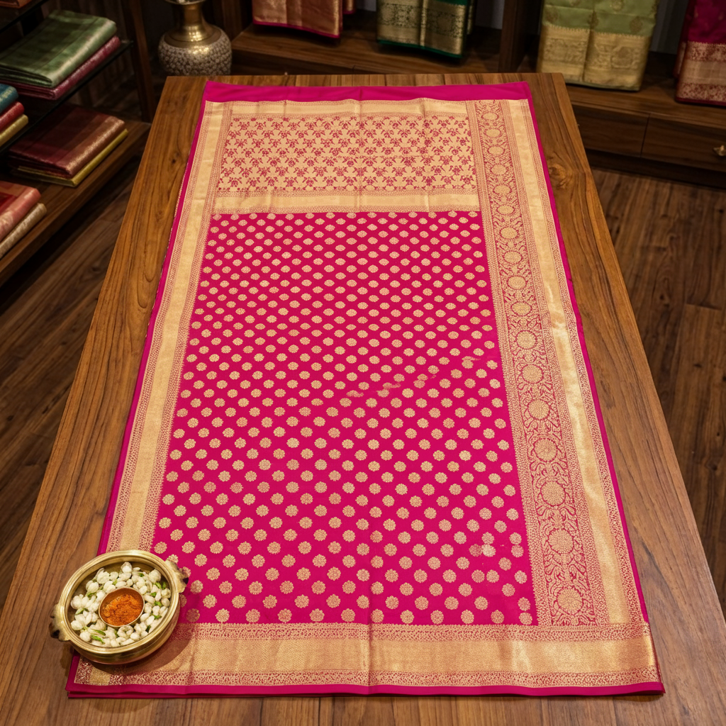 Pure Kanchipuram Kanjivaram Silk Saree Pink Gold Zari