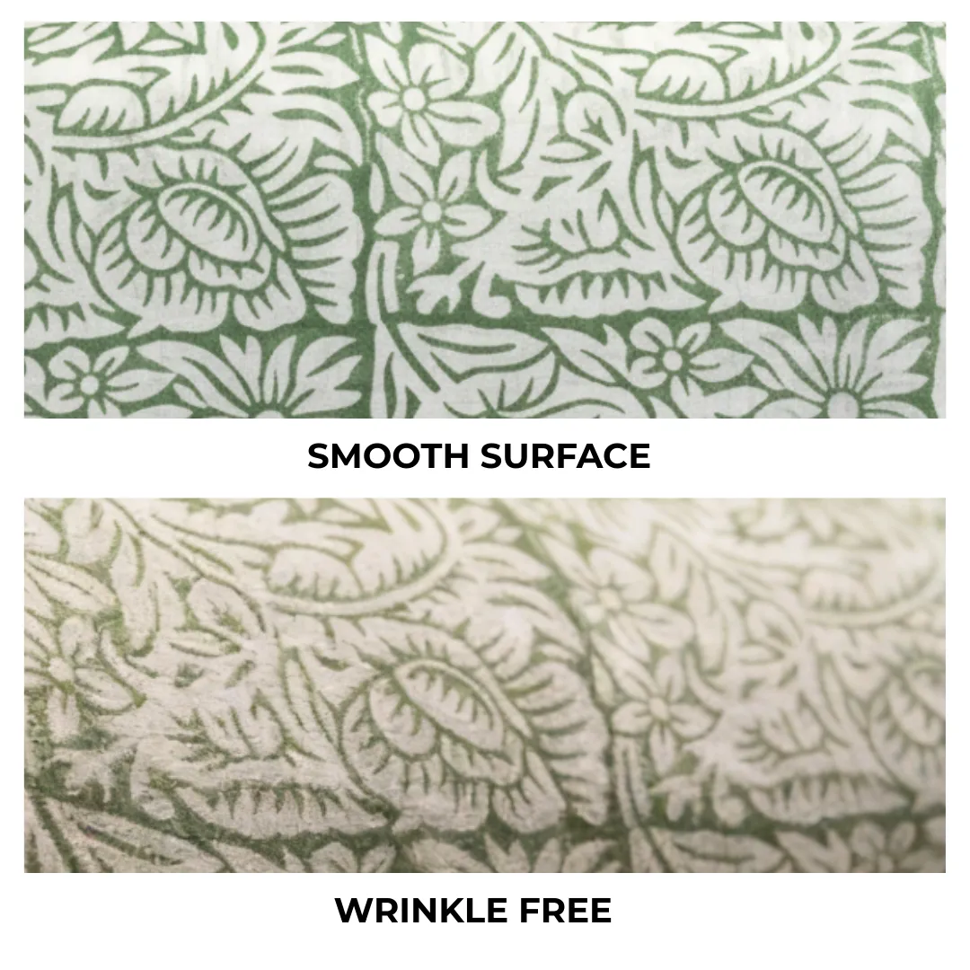 Single-Sided Hand Block Printed Mal Cotton Fabric – Green Botanical | Sold Per Meter