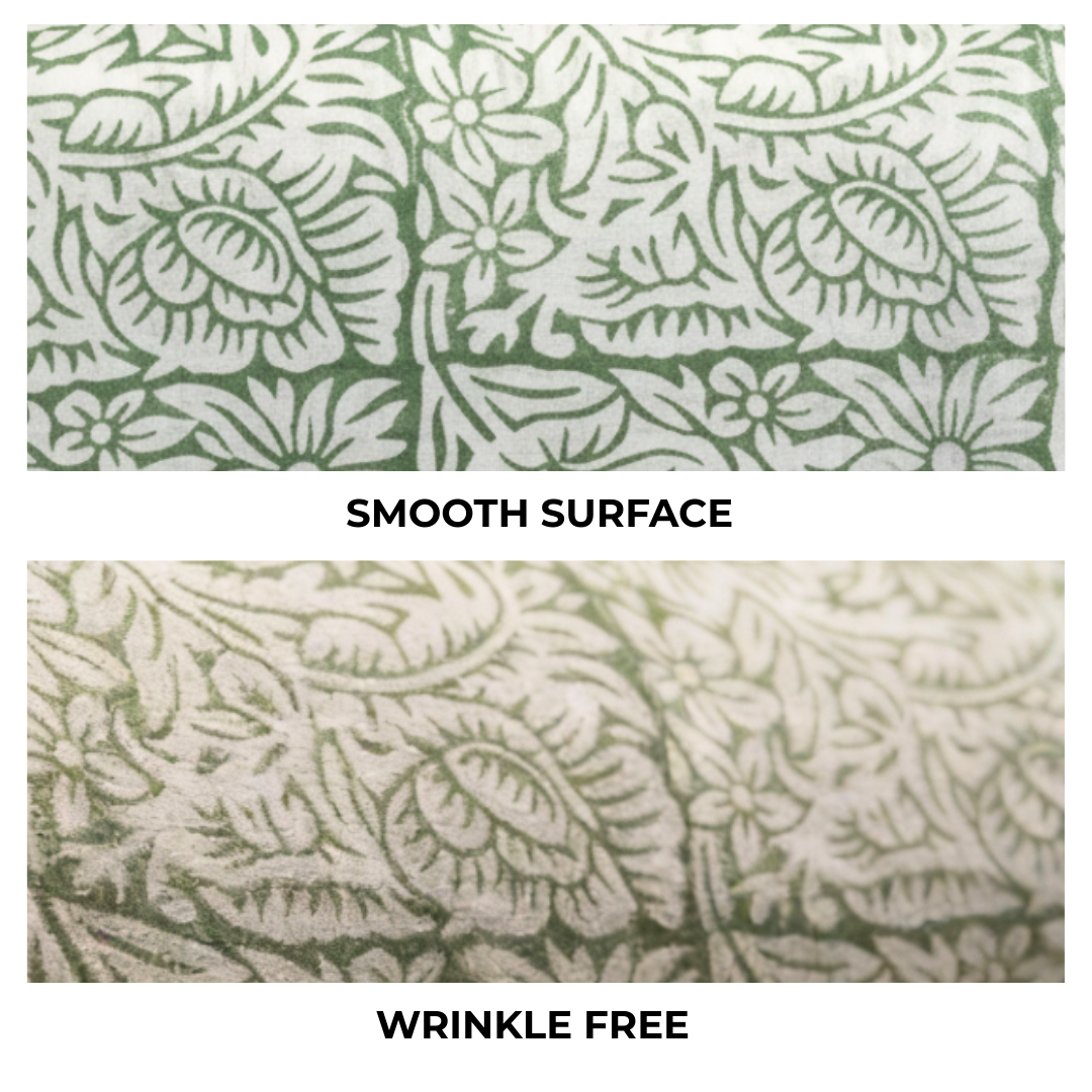 Single-Sided Block Printed Mal Cotton Fabric in Green Botanical Pattern