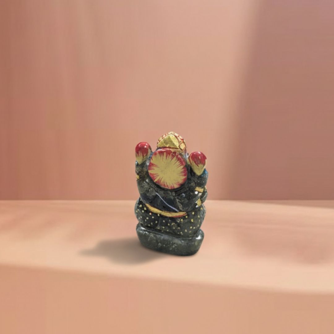 Aventurine Ganesha Idol Hand-Carved in Natural Stone 