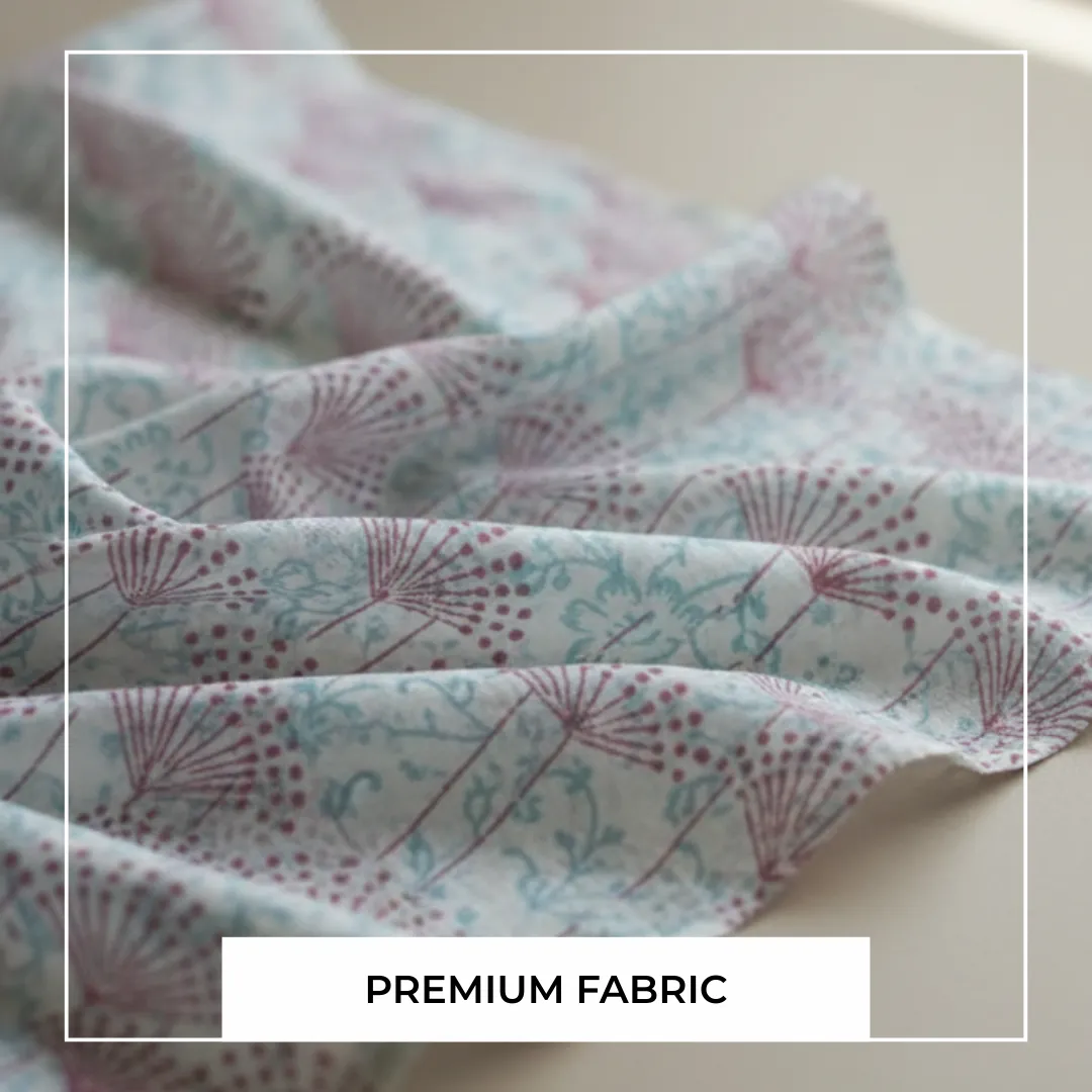 Single-Sided Hand Block Printed Mal Cotton Fabric – Soft Pastel Floral | Sold Per Meter