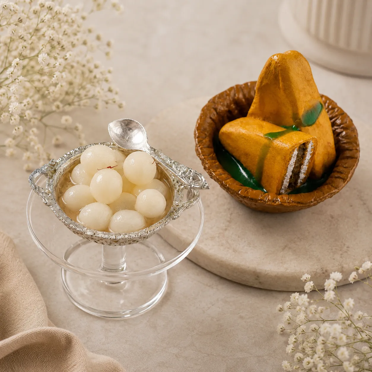 Miniature Rasgulla and Bread Pakora Magnet Set
