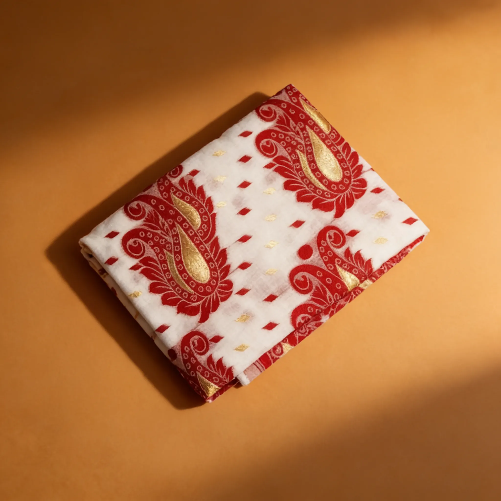 Reshom Dhakai Jamdani Cotton Silk Saree Cream Red Floral