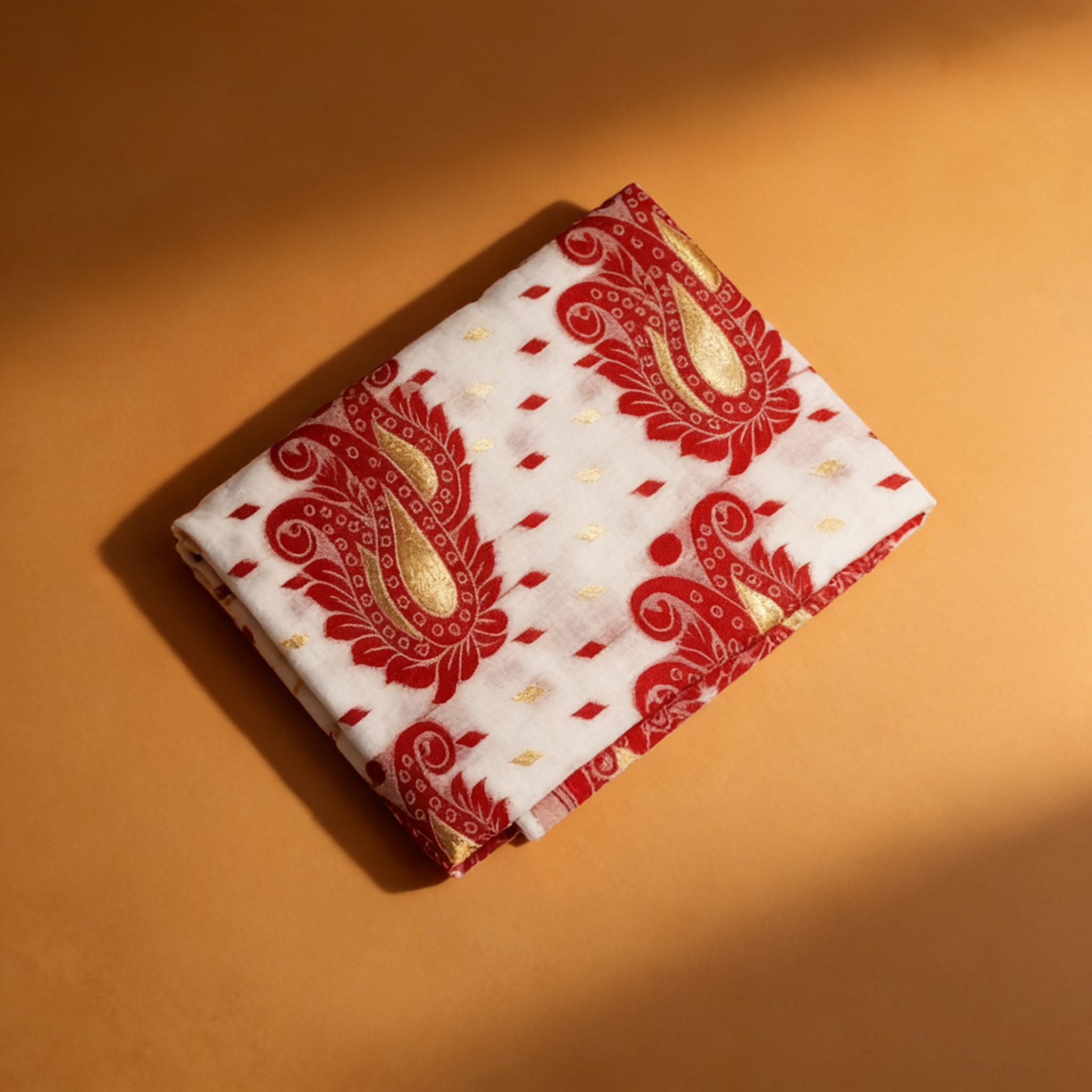 Reshom Dhakai Jamdani Cotton Silk Saree Cream Red Floral