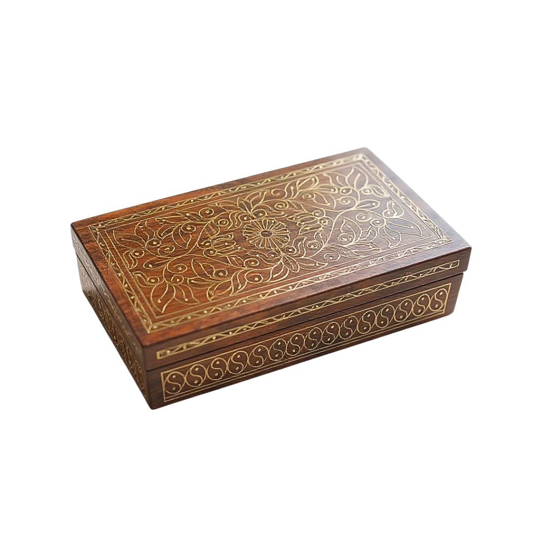Floral Harmony Wooden Tarkashi Inlay Storage Box