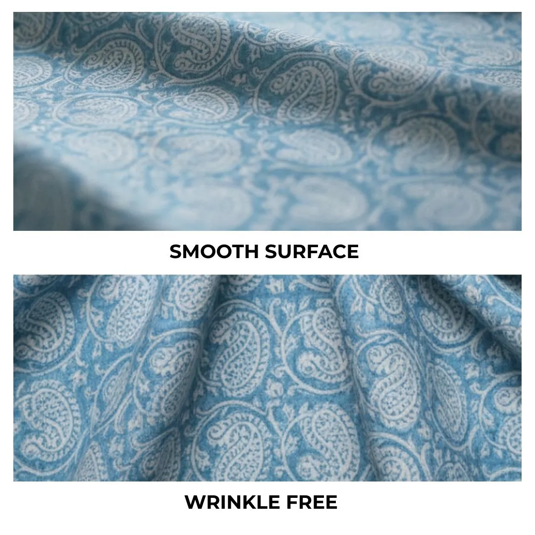 Single-Sided Hand Block Printed Mal Cotton Fabric – Blue Check | Sold Per Meter