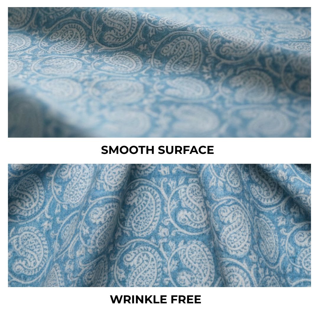 Single-Sided Block Printed Cotton Fabric in Blue Check Pattern