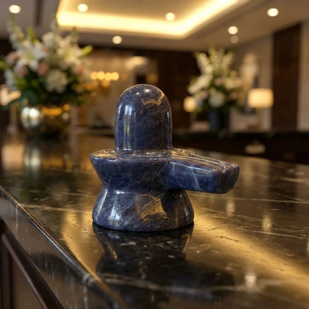 Blue Aventurine Shivling Spiritual Carving for Home Temple and Meditation