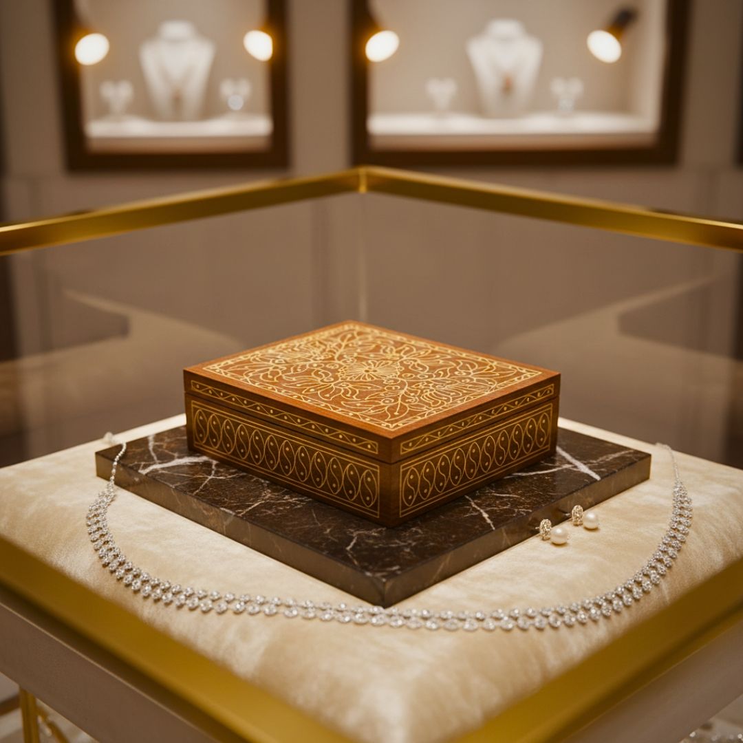 Royal Blossom Wooden Tarkashi Inlay Box for Jewellery and Keepsakes