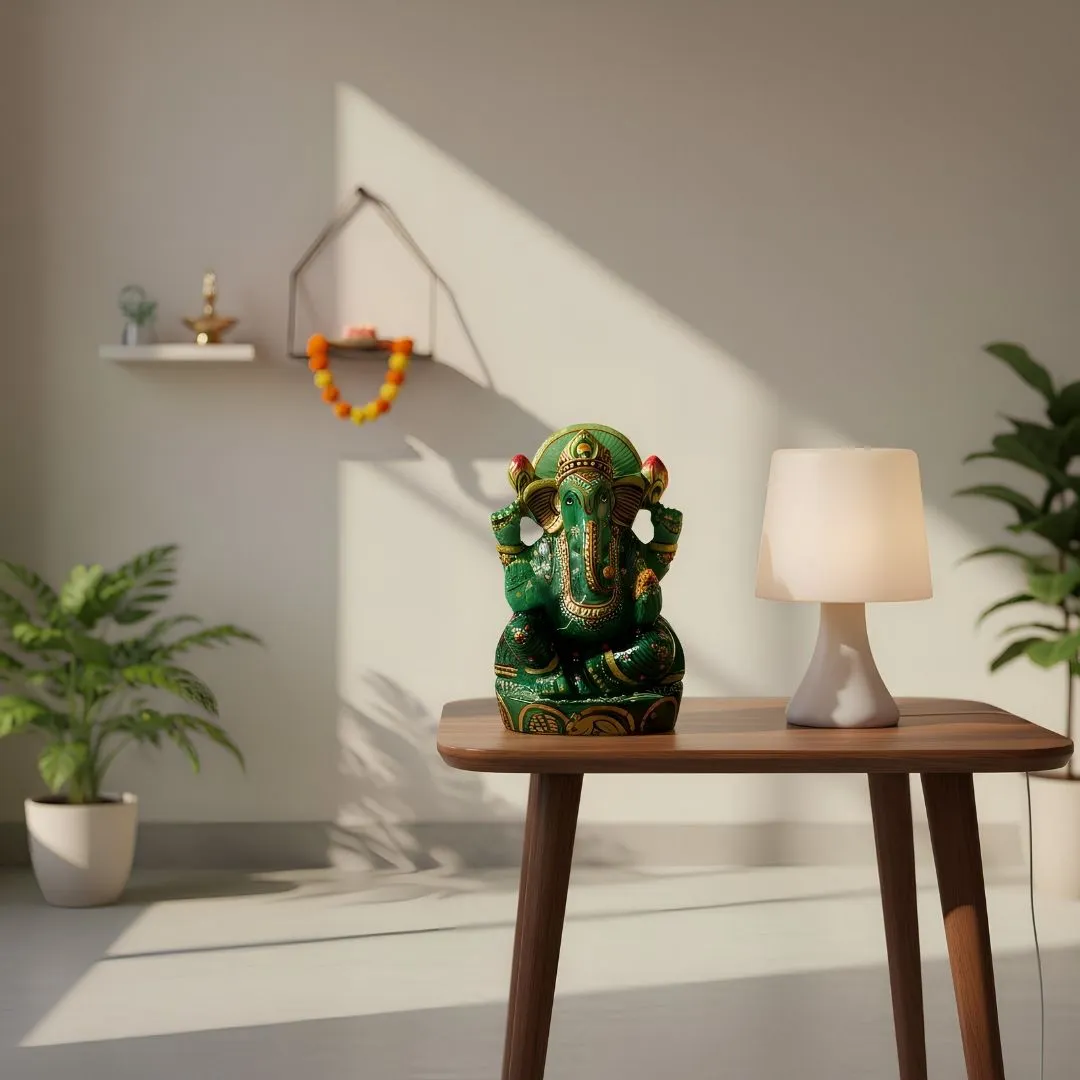 Aventurine Gemstone Ganesh Idol for Home and Spiritual Decor