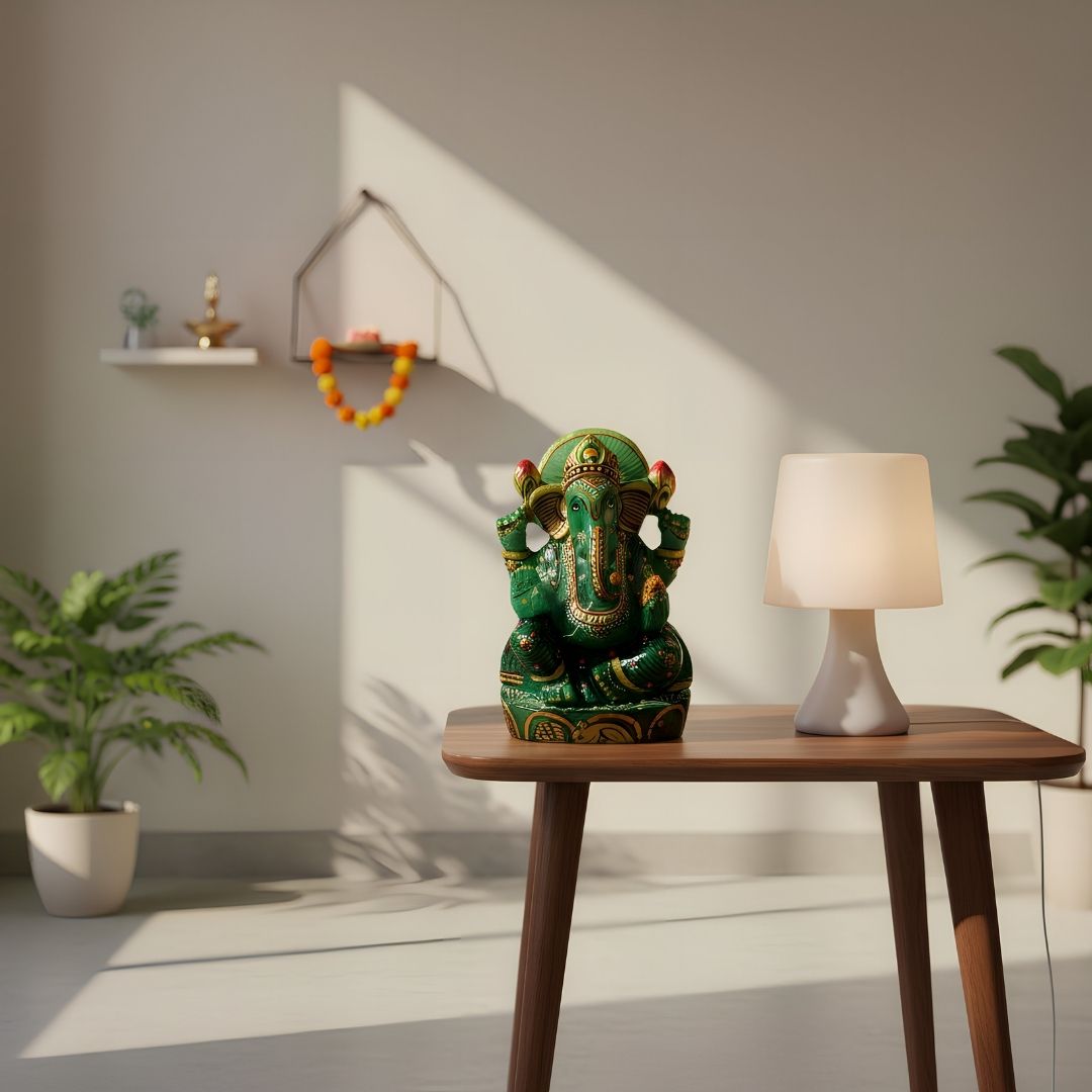 Aventurine Gemstone Ganesh Idol for Home and Spiritual Decor