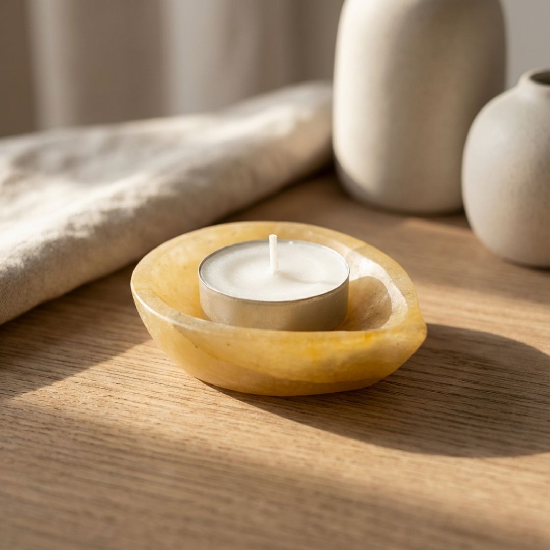 Yellow Quartz Tea Light Holder for Warm Ambient Decor