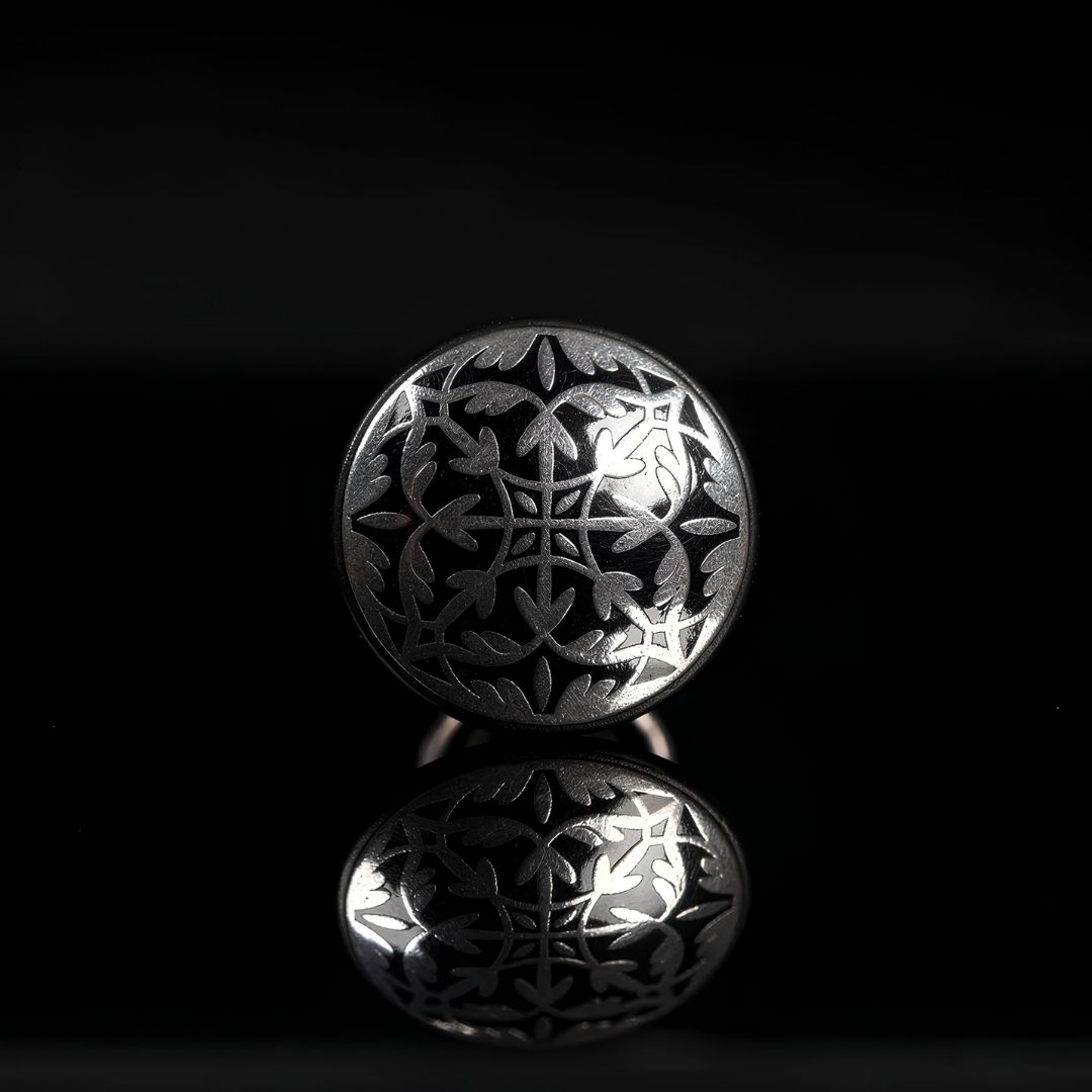 Regular Size Silver Koftgari Buttons with Handcrafted Metal Detailing