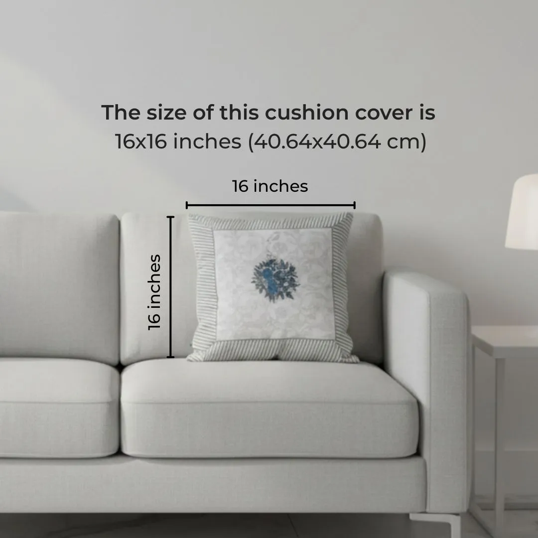 Block Printed Cotton Cushion Covers with Central Floral Motif (Set of 2)