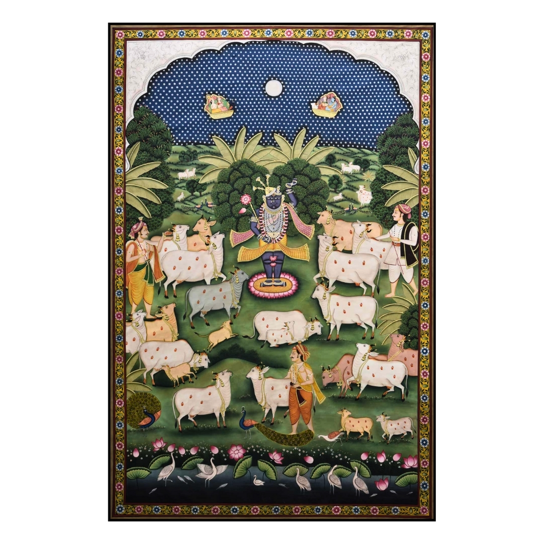 Shrinathji with Cows in Forest