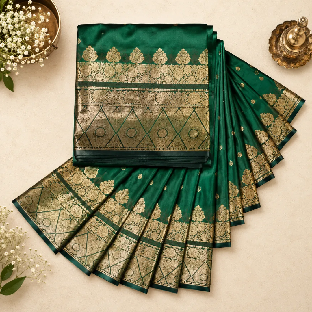 Emerald Green Monipuri Resham Silk Saree – Handcrafted Elegance with Silk Mark 