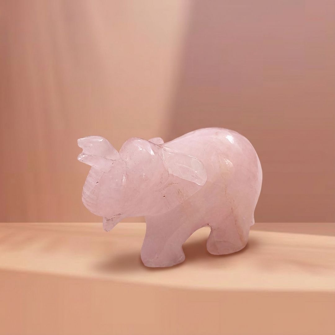 Hand-Carved Rose Quartz Elephant Sculpture