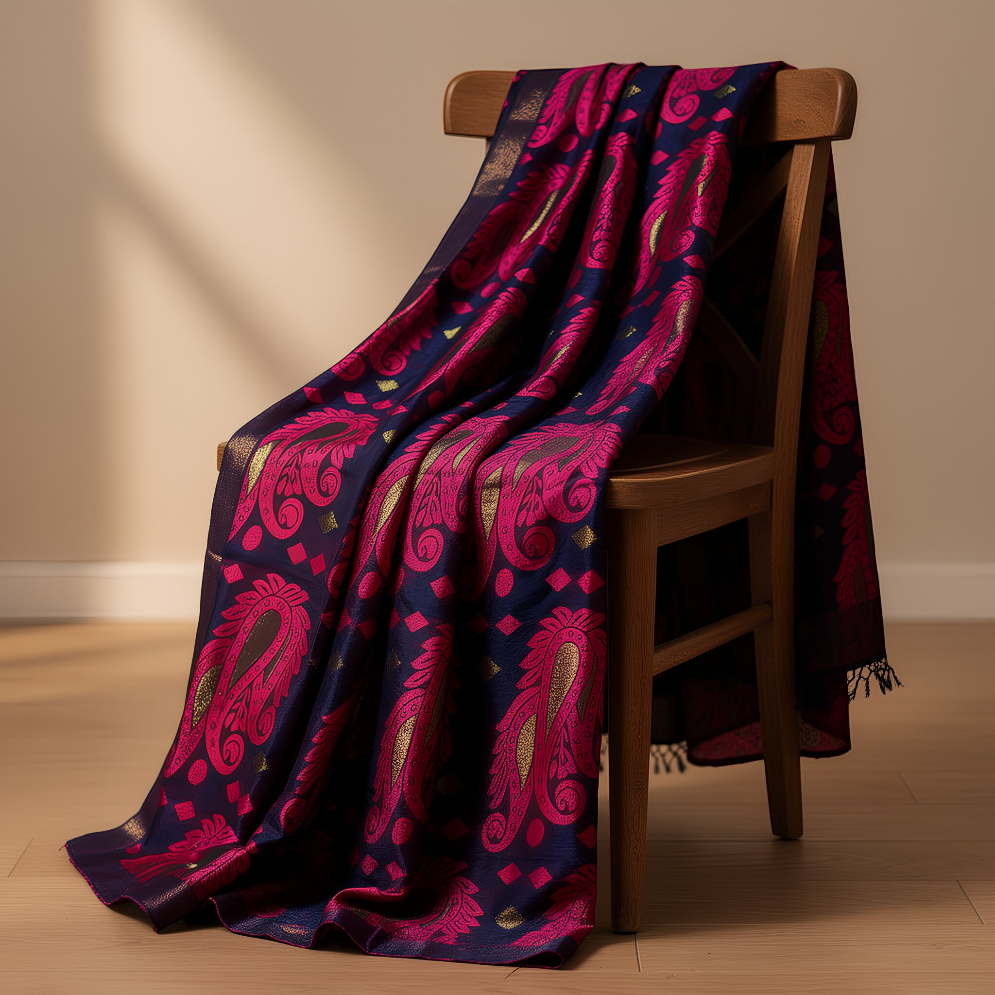 Dhaka Jamdani Cotton Silk Saree Blue Pink Printed