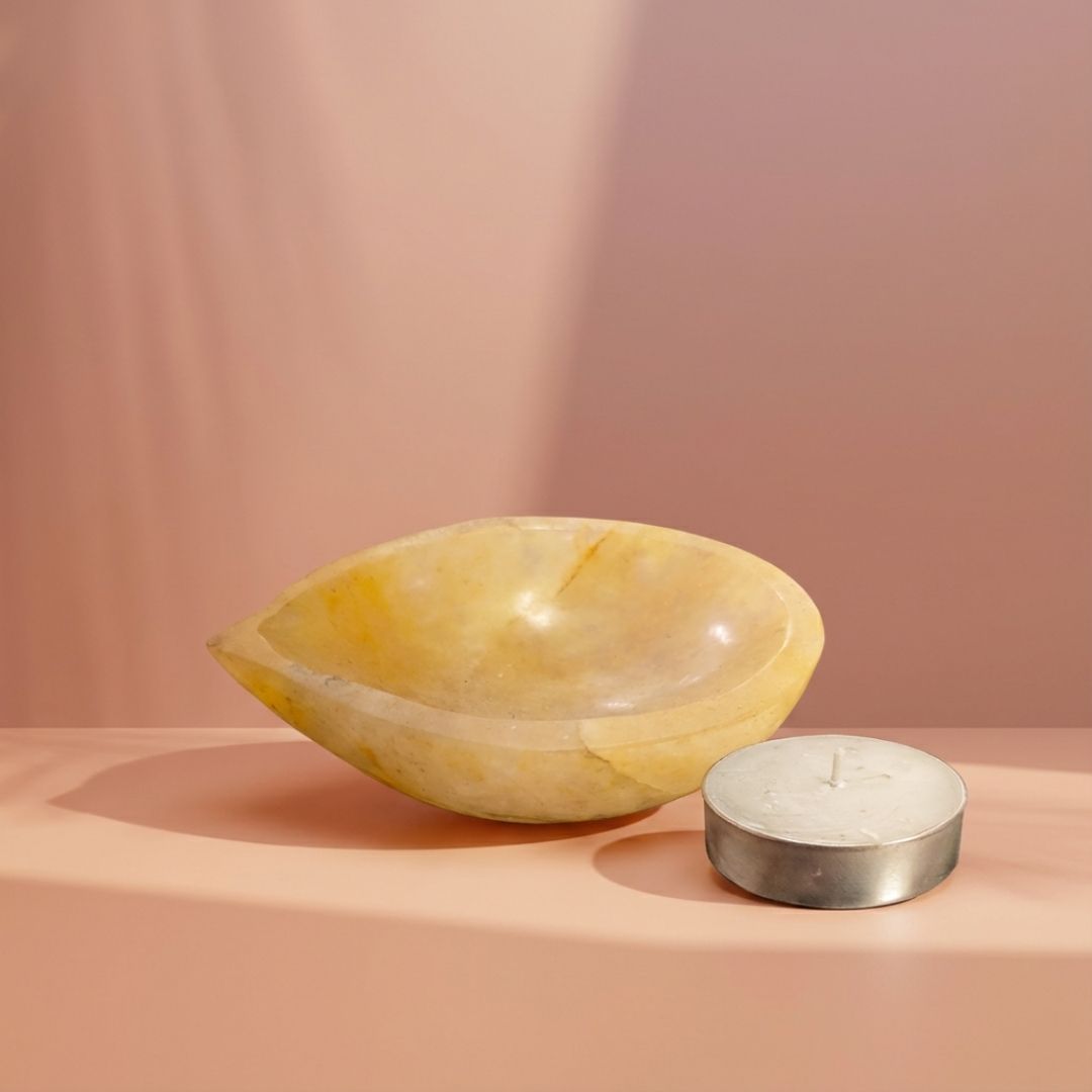 Yellow Quartz Tea Light Holder for Warm Ambient Decor