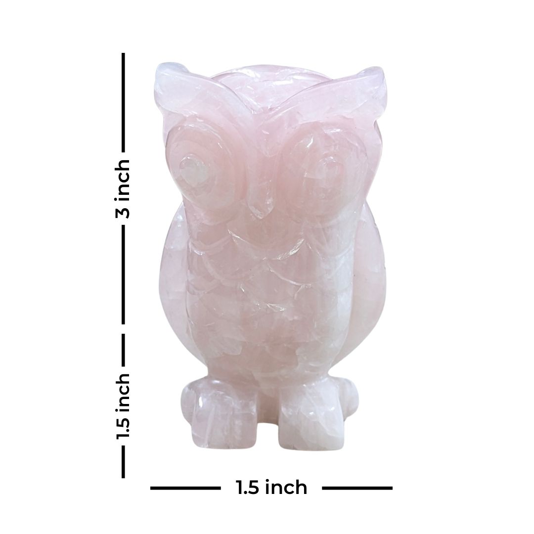 Rose Quartz Owl Sculpture for Home Decor and Positive Energy