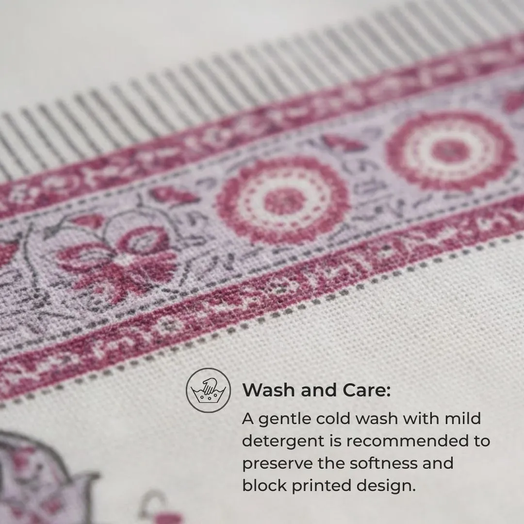 Single-Sided Block Printed Double Bedsheet in Maroon & Dusty Pink Floral Print Motif