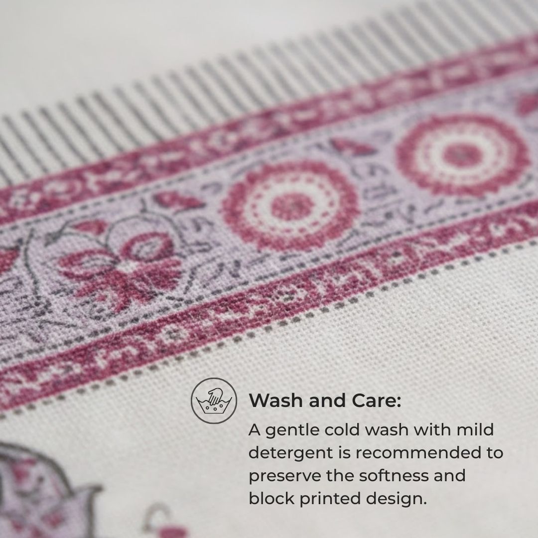 Single-Sided Block Printed Double Bedsheet in Grey Floral Motif