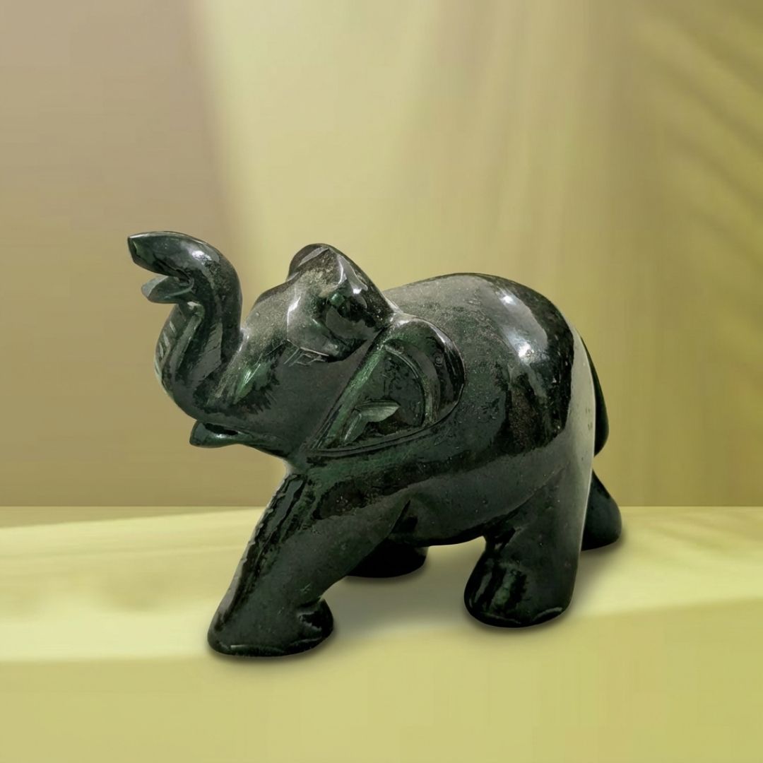 Black Aventurine Elephant Figurine for Home Decor and Good Luck