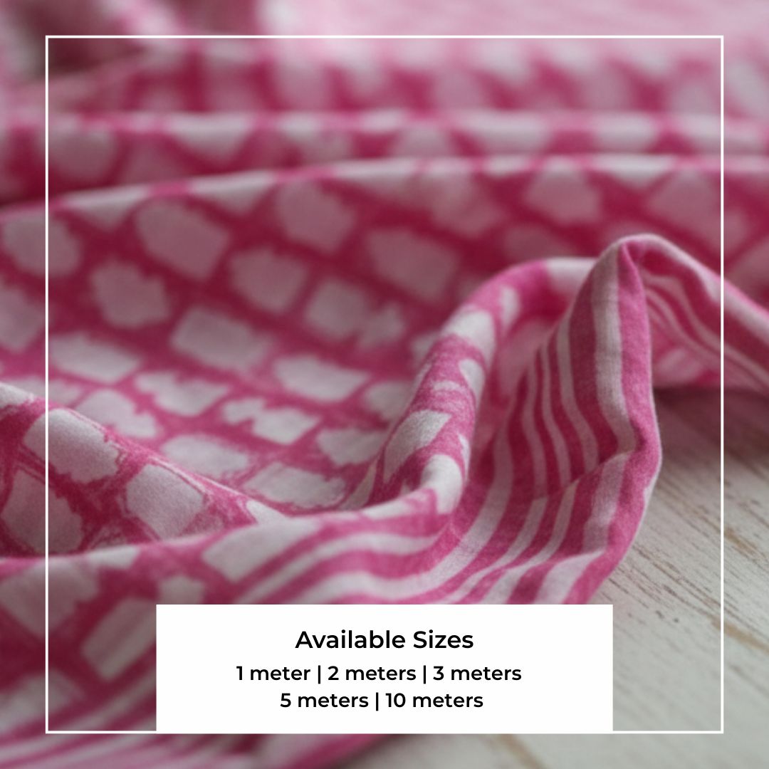 Single-Sided Block Printed Mal Cotton Fabric in Red Geometric Pattern