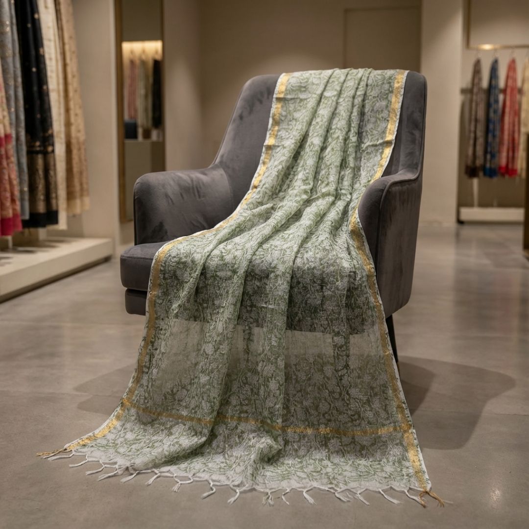 Kota Doriya Dupatta with Hand Block Printed Traditional Motifs