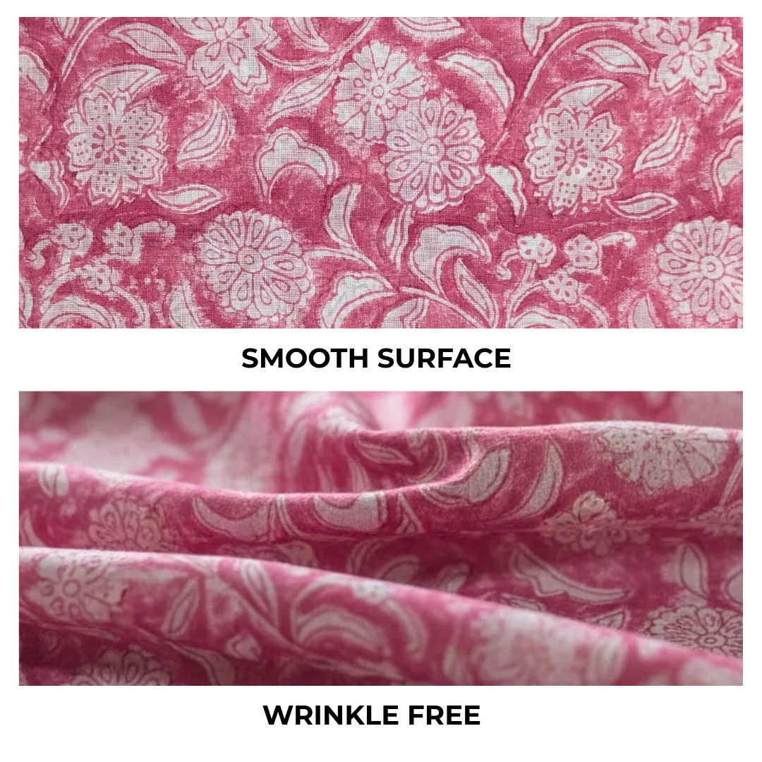 Single-Sided Hand Block Printed Mal Cotton Fabric – Pink Floral | Sold Per Meter