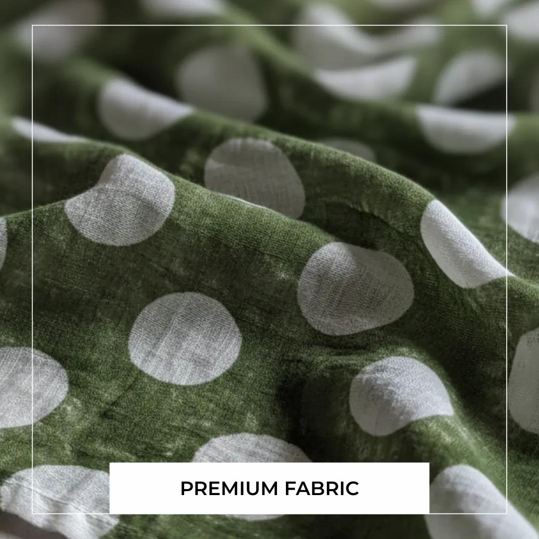 Single-Sided Hand Block Printed Mal Cotton Fabric – Green Geometric | Sold Per Meter