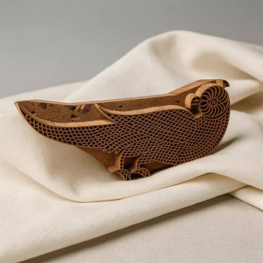 Handcarved Gurjan Wood Bird Block for Textile and Craft Printing