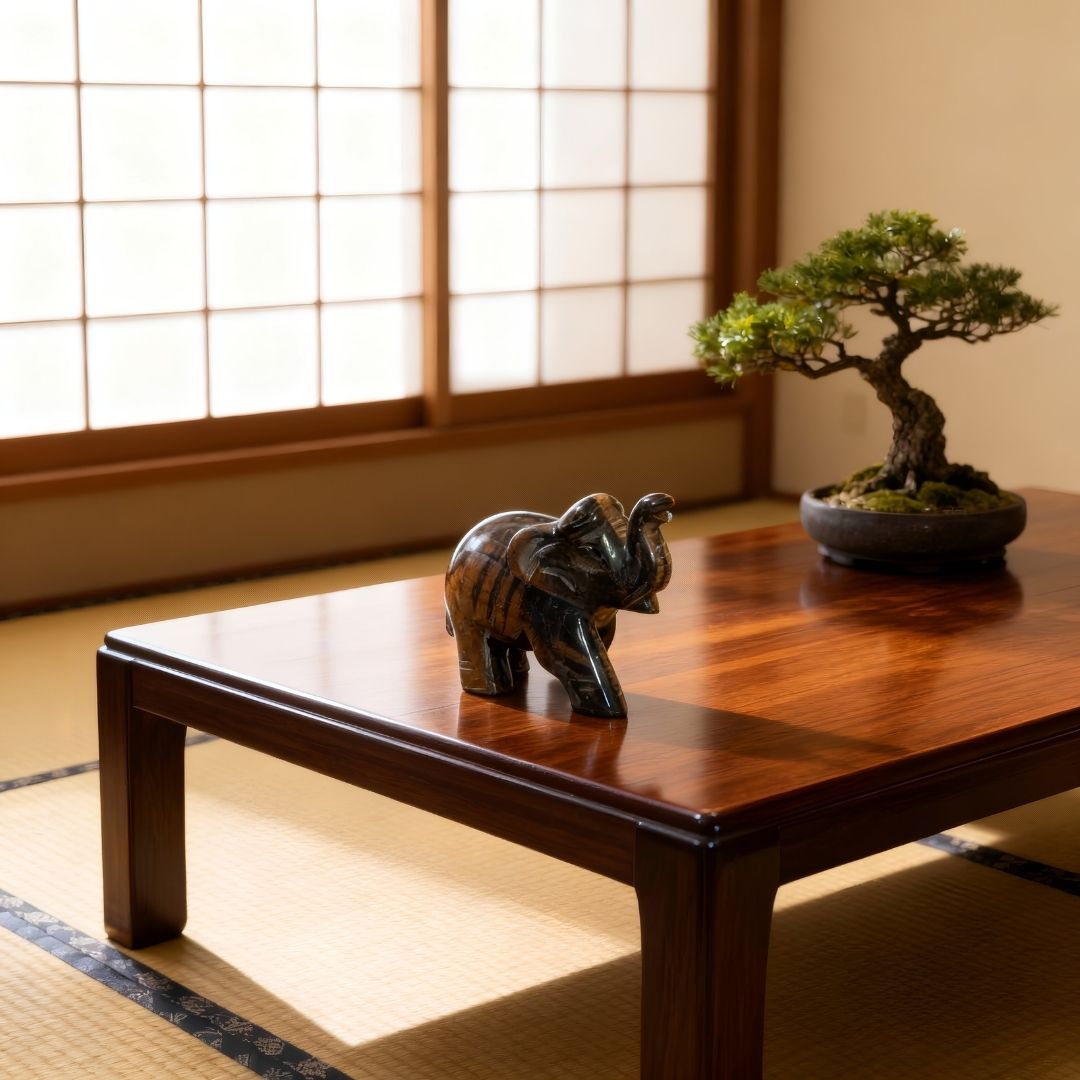 Tiger Eye Gemstone Elephant Sculpture for Home Decor and Spiritual Balance