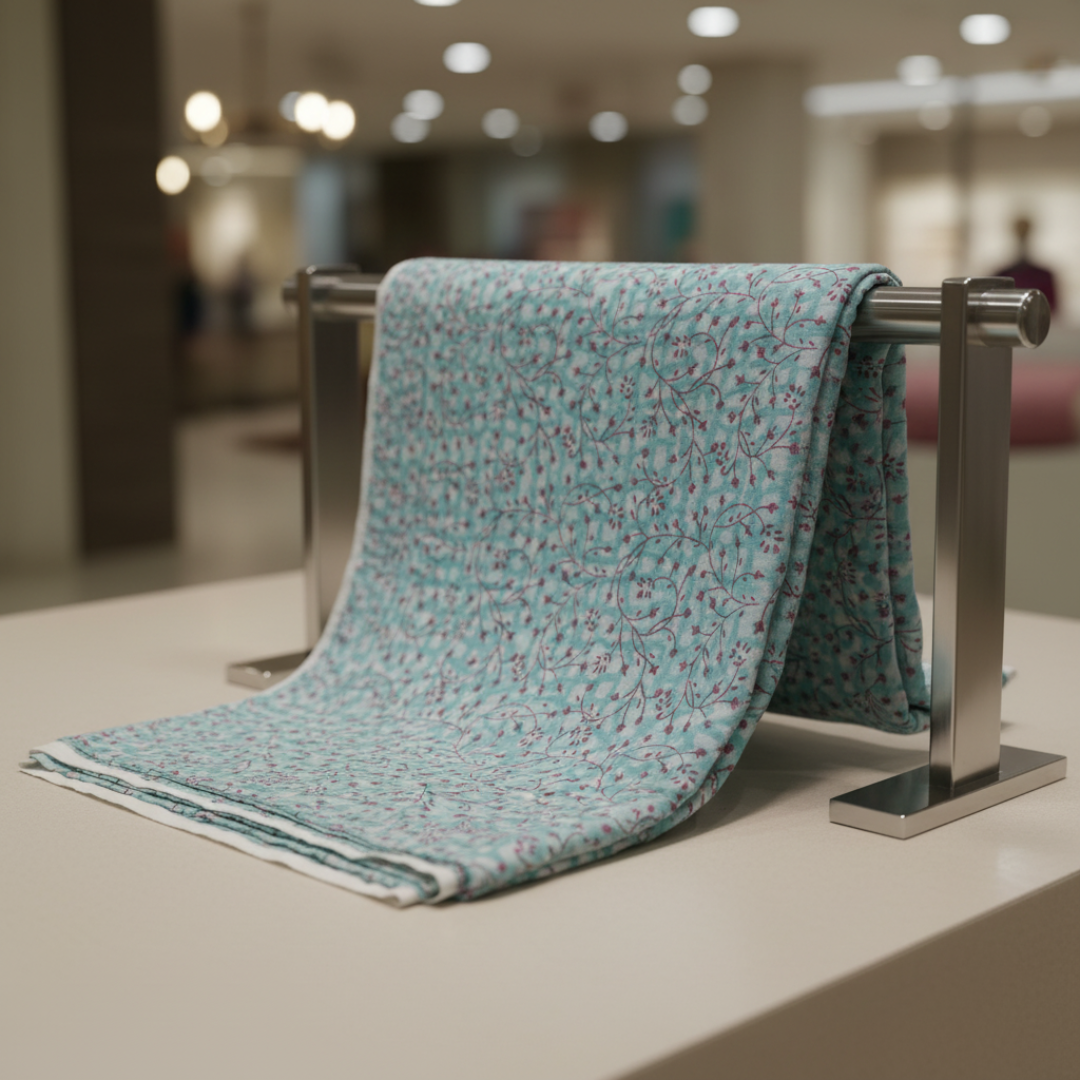 Single-Sided Block Printed Mal Cotton Fabric in Soft Pastel Floral Pattern