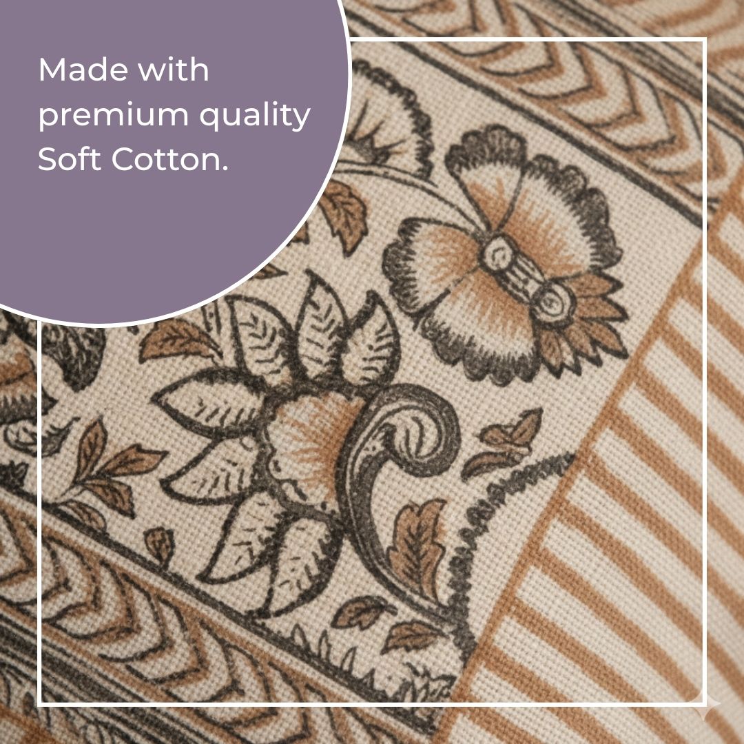 South Cotton Block Printed Cushion Covers with All-Over Pattern & Detailed Border (Set of 2)
