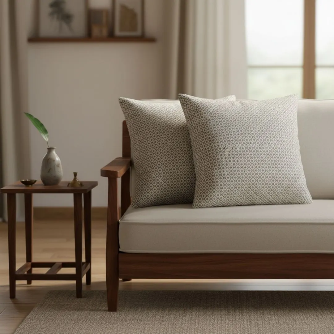 Block Printed Cotton Cushion Covers with Subtle All-Over Pattern (Set of 2)