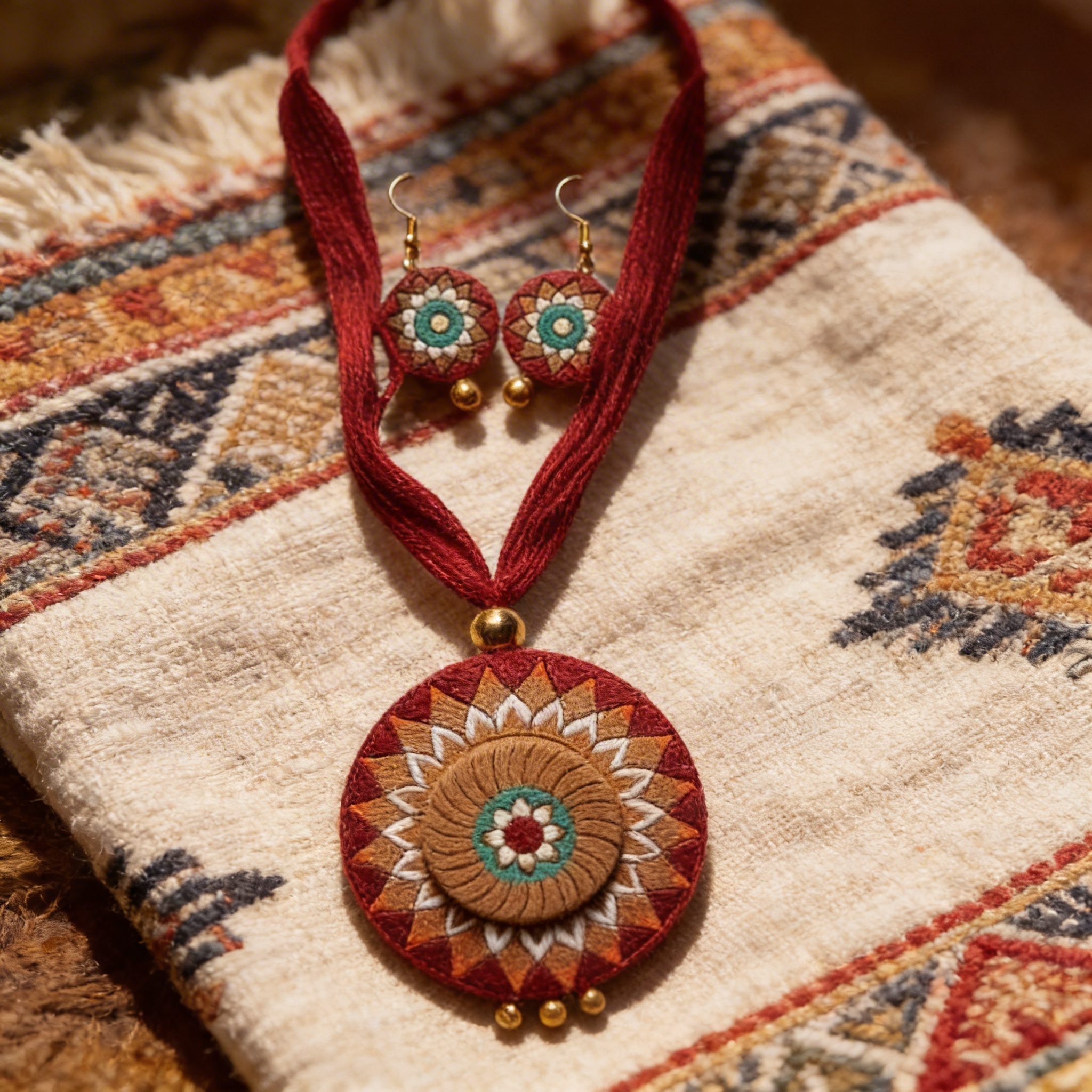 Handmade Terracotta Necklace Set Maroon