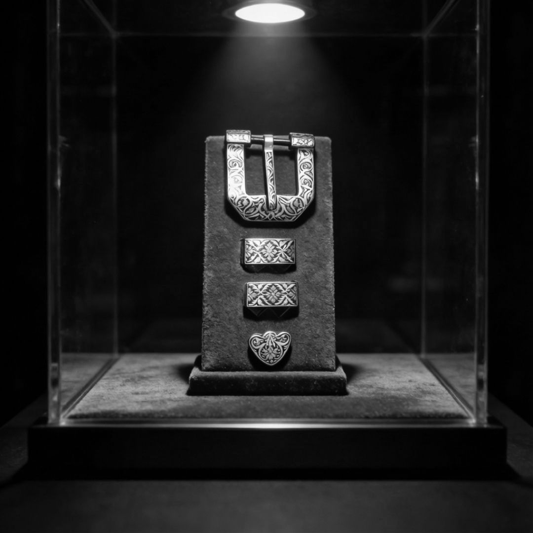 Decorative Koftgari Belt Buckle with Handcrafted Metal Inlay