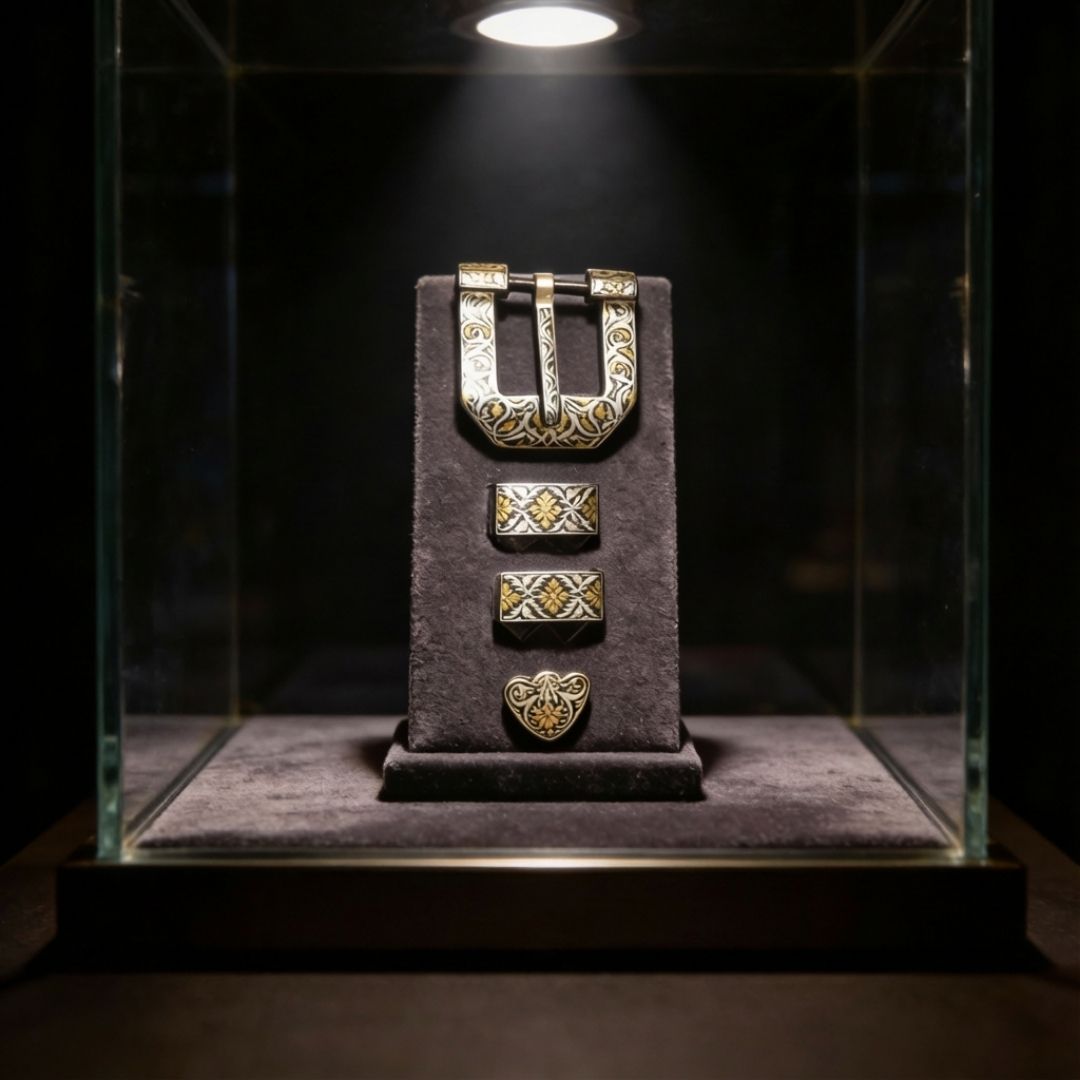 Decorative Koftgari Belt Buckle with Handcrafted Metal Inlay