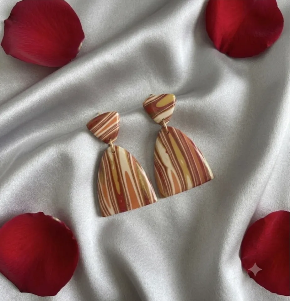 Hand-Glazed Autumn Swirl Arch Statement Earrings