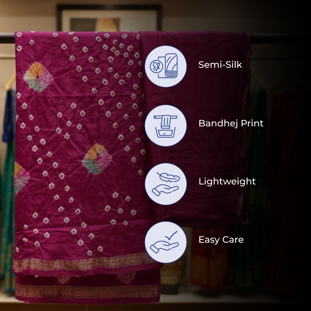 Semi Silk Bandhej Tie & Dye Saree with Coordinated Blouse Piece (Unstitched)