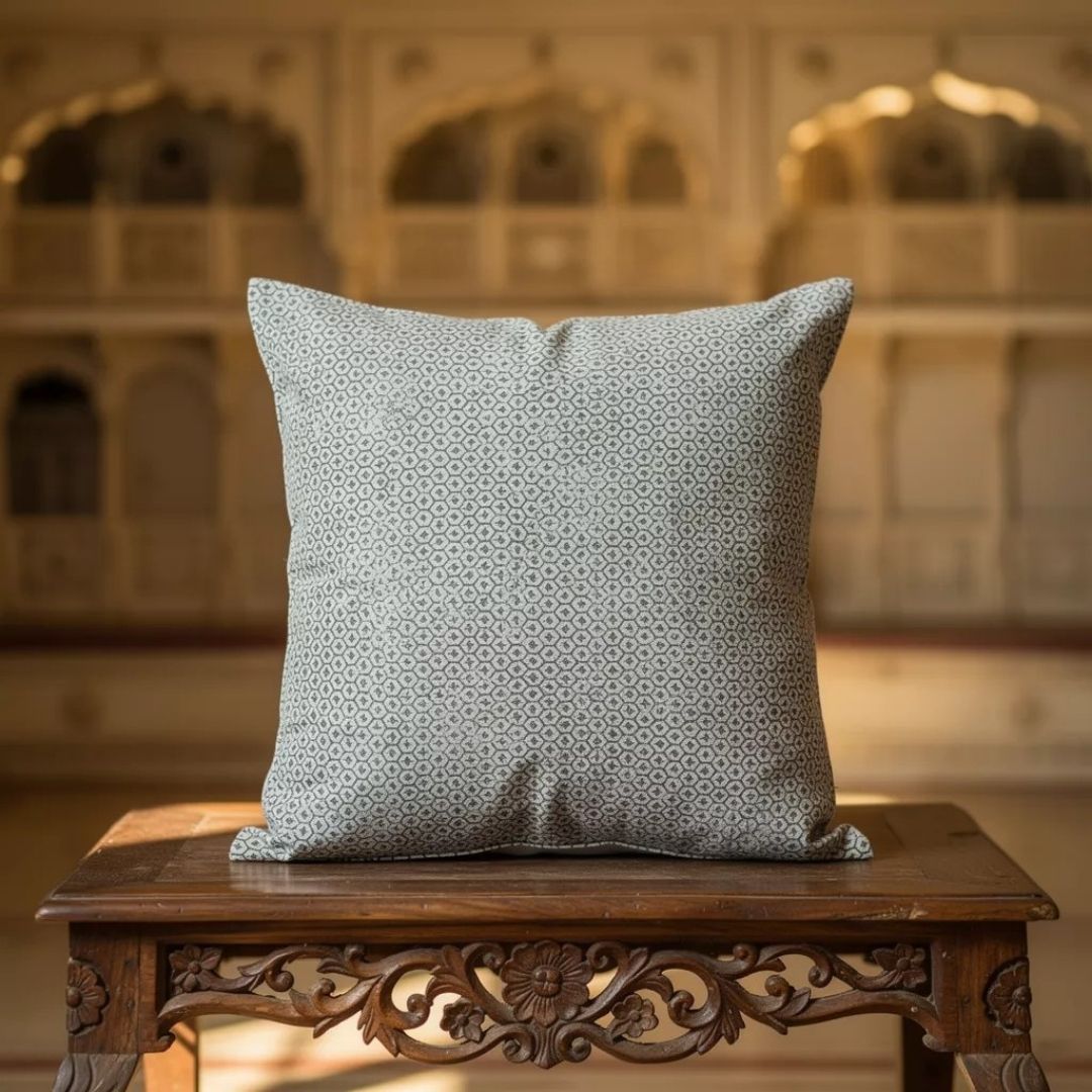 Block Printed South Cotton Cushion Cover with Subtle All-Over Pattern