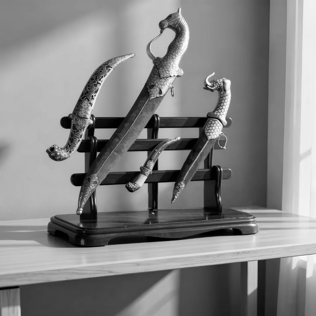 Handcrafted Red Handle Koftgari Decorative Dagger Set