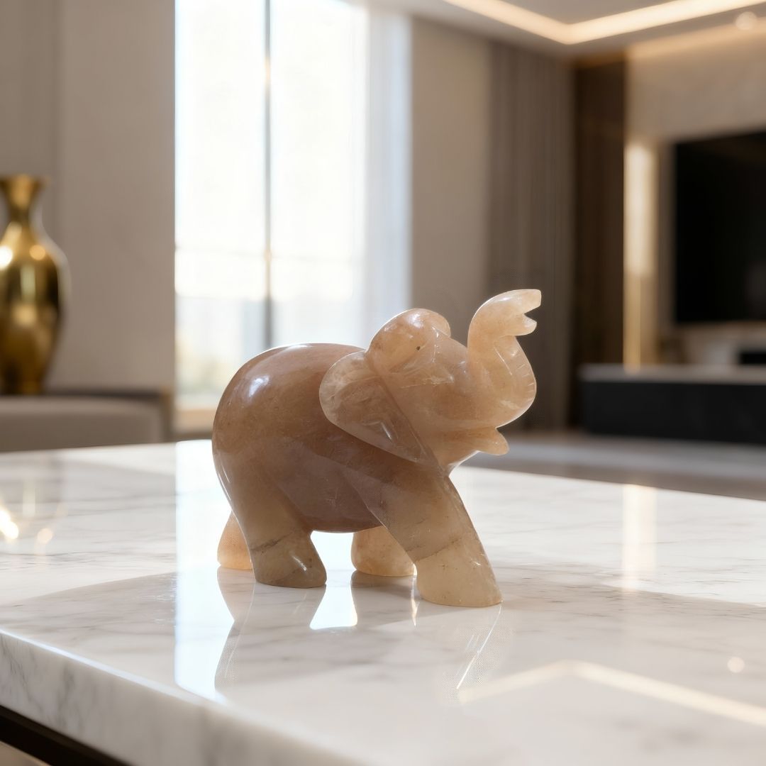 Yellow Quartz Elephant Sculpture Handcrafted