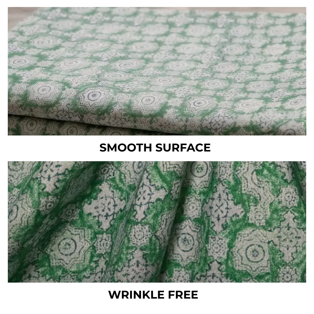 Single-Sided Hand Block Printed Mal Cotton Fabric – Green Floral Motif | Sold Per Meter