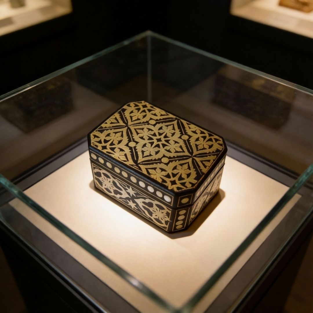 Decorative Handcrafted Koftgari Box with Traditional Metal Inlay