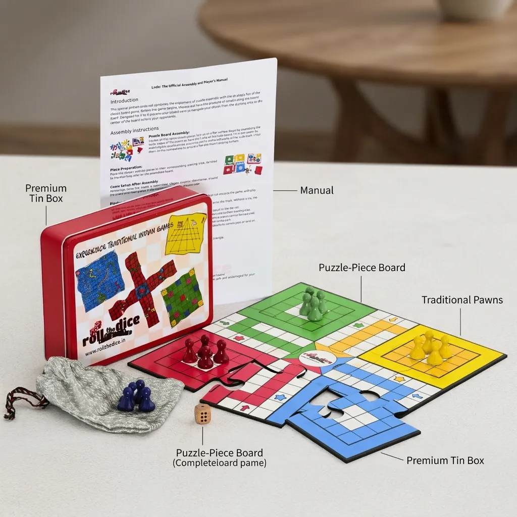 2-in-1 Snakes & Ladders and Ludo Board Game Set | Wooden Family Fun