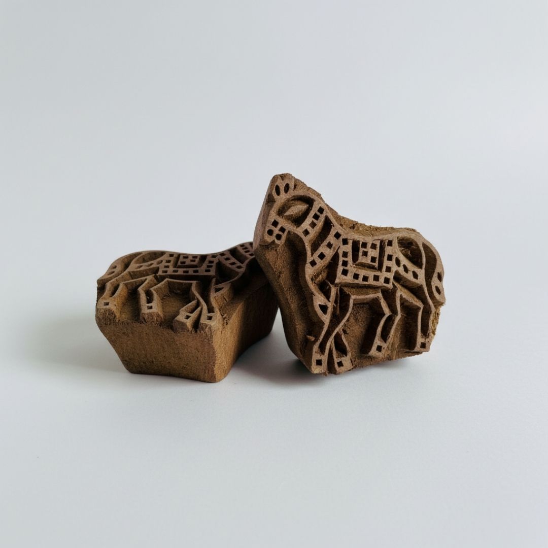 Mini Hand-Carved Roheda Wood Printing Block with Horse Motif